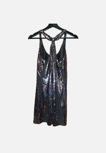 Vestido Vintage 2000s Juicy Couture em seda/crepe/paete/lantejoulas estilo sunburst