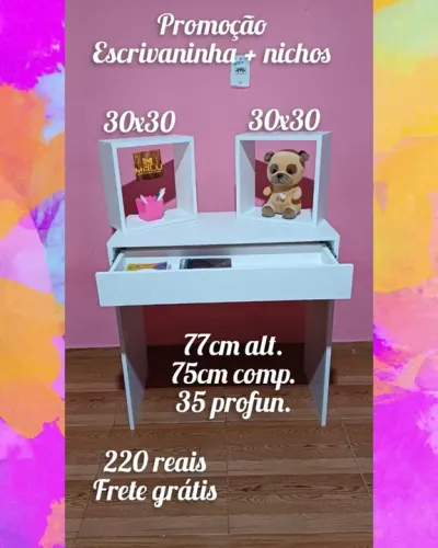 Escrivaninha infantil com nichos - Branca - Nova