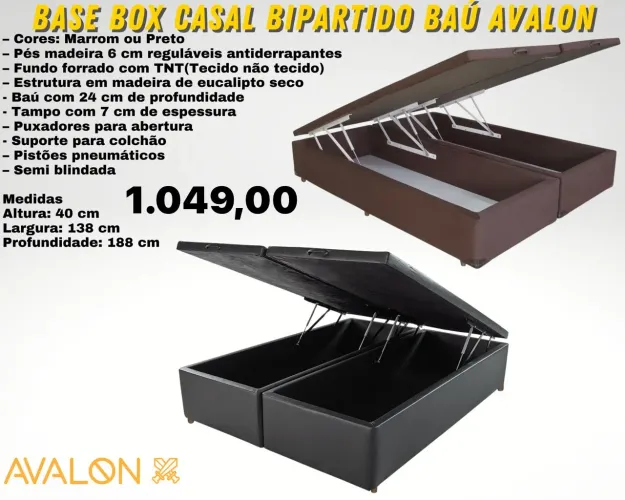 Base Box Casal Bipartido Bau Avalon - ENTREGA HOJE !!! 