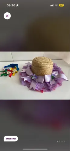 kit festa junina são joão chapéu menina com laços fitas lilás e rosa + tiara quadrilha
