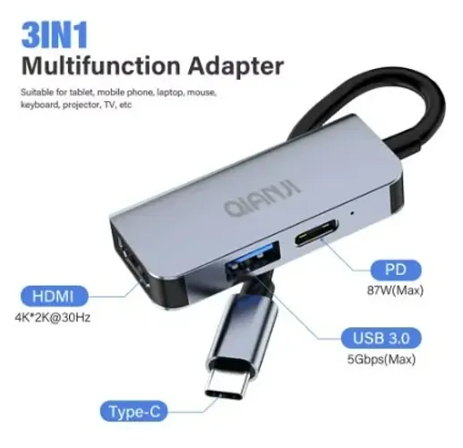 Adaptador usb c para hdmi, usb PD e usb 3.0 