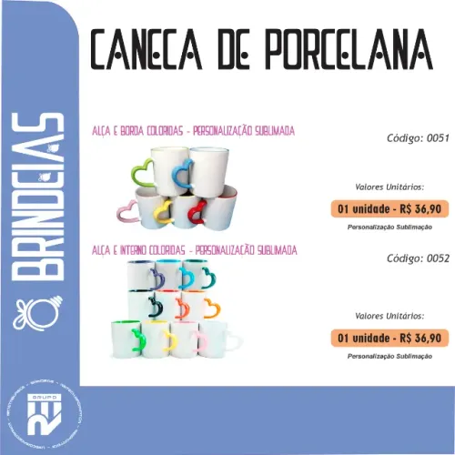 Caneca de porcelana com alça formato de coração - Brindes Personalizados Brindeias