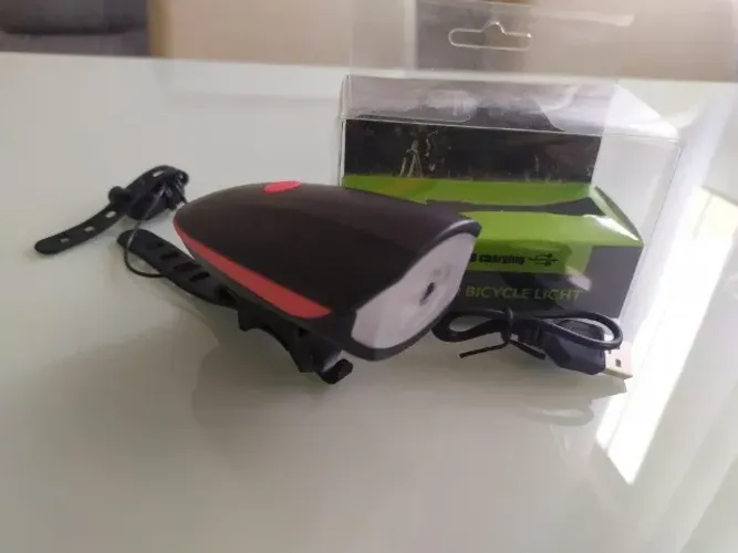 Farol com Buzina Para Bike - Recarregável
