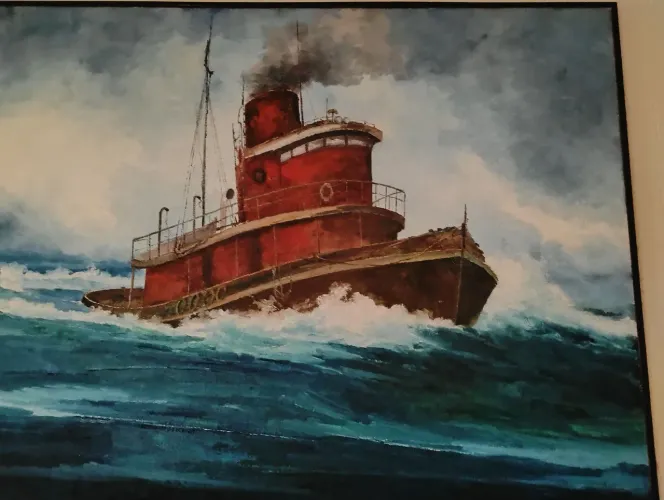 Quadro de pintura a óleo de navio