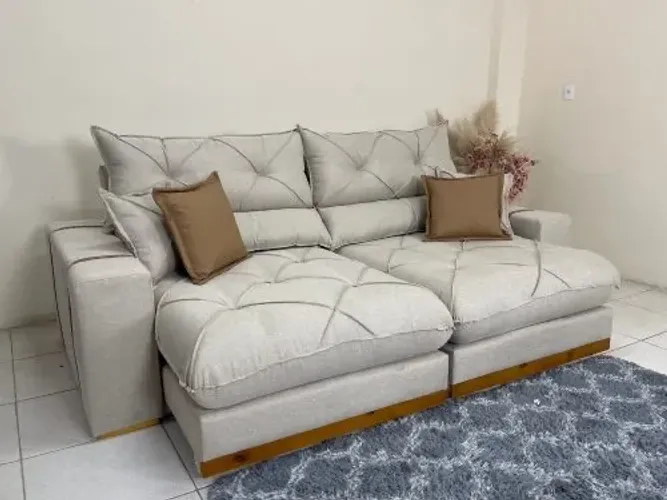 Sofá Retrátil e Reclinável Gran Bello 2.00m - Bege Linho l43