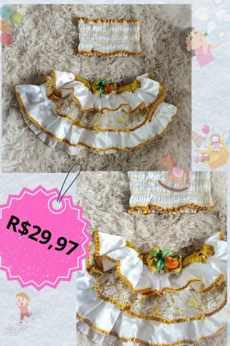 Conjunto Infantil Festivo Branco com Detalhes Dourados