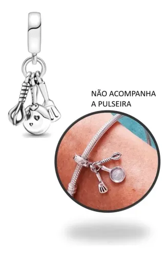 Berloque Pingente para Pulseira ou Cordão Tema I Love Cozinhar Em Prata 925