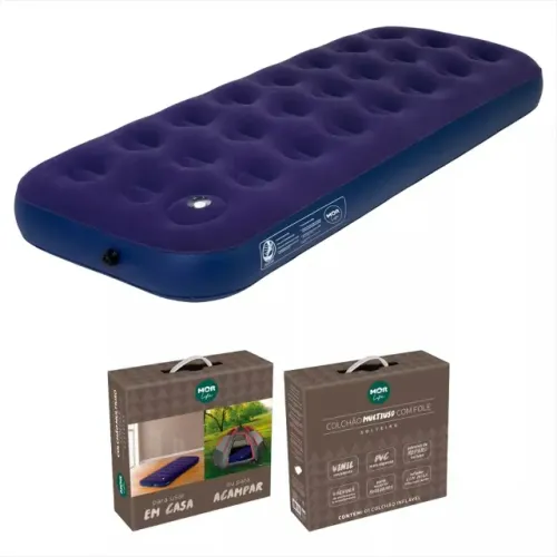 Colchão Inflável Solteiro Mor com Fole Embutido Camping Cama Extra Novo Lacrado