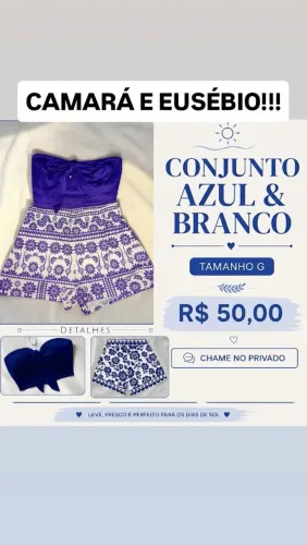 Conjunto Feminino Azul e Branco Tamanho G - Novo