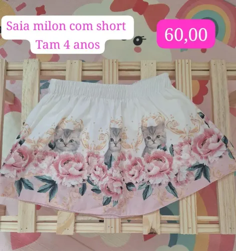 saia com short da marca milon novo tamanho 4 anos vendo por 60.00