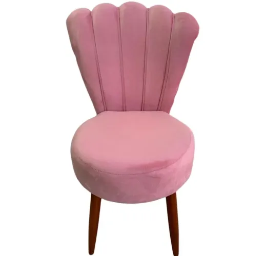 Cadeira Penteadeira Maquiagem Leitura Luxo Petála Redonda Veludo Rosa