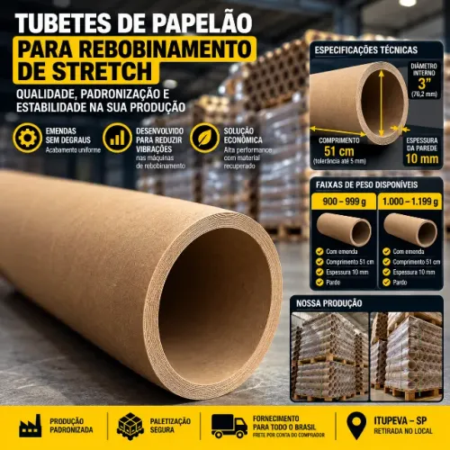 Tubete de Papelão 3 Polegadas para Rebobinamento de Filme Stretch