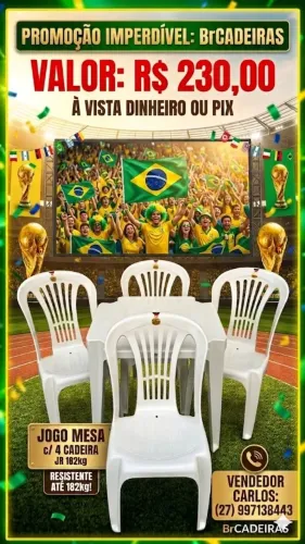 Jogo Mesa 70x70 Plástico com 4 Cadeira Bistrô 182kg