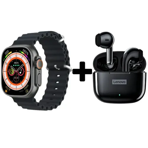 Smartwatch Ultra 2 Geração mais Fone de Ouvido Bluetooth Sem Fio Lenovo LP40 Pro