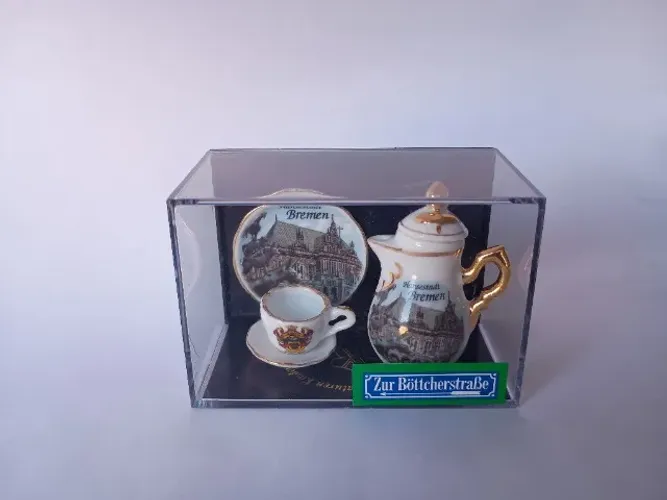 Jogo de Porcelana alemão em miniatura Reutter Porzellan - Hansestadt Bremen com estojo