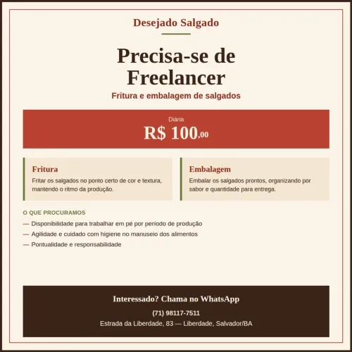 Preciso de freelancer para esse domingo (13/09)