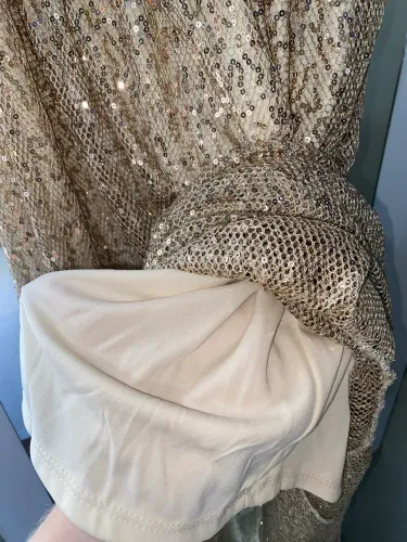 Vestido Longo Dourado de Paetê Threepulo Tam M ?