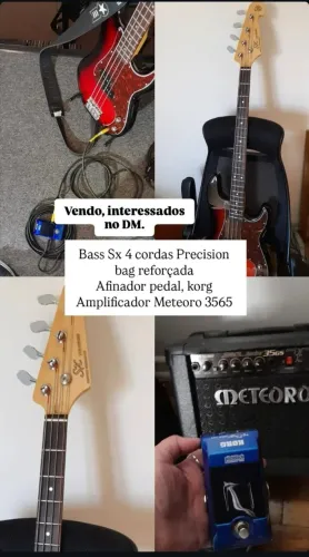 Baixo Sx 4 cordas Bass Pressicion + pedal de afinador + amplificador meteoro + bag