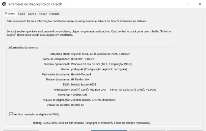 Notebook HP Pavilion dv4-1230br - Funcionando (precisa de manutenção)