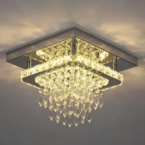 Lustre Plafon Sobrepor Led Espelhado Gruta Cristal Bivolt