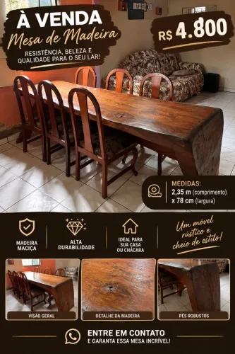 MESA DE MADEIRA MACIÇA À VENDA