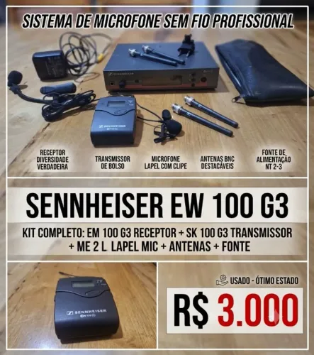 Microfone para instrumentos sopro Sistema Sennheiser EW 100 G3 (Completo e Profissional)