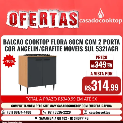 BALCAO COOKTOP FLORA 80CM COM 2 PORTA COR ANGELIN/GRAFITE MOVEIS SUL 5321AGR