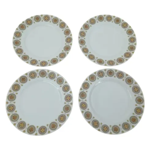 CONJUNTO 04 PIRES DE CHÁ EM PORCELANA REAL BRASIL - ESTAMPA VINTAGE - USADO