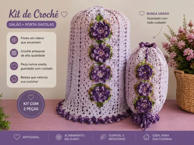 Kit de Crochê Artesanal - Galão + Porta-Sacolas