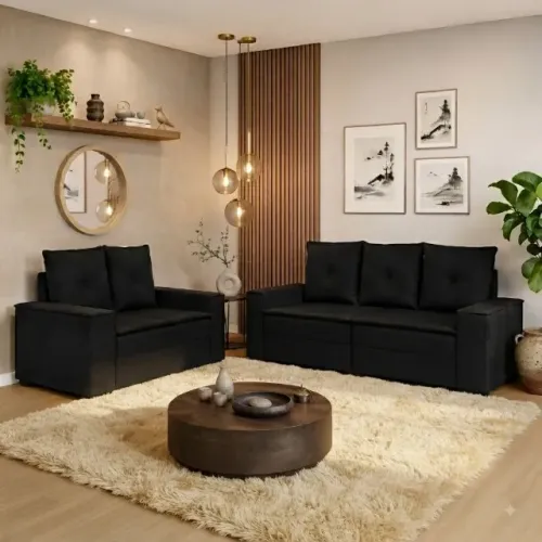 Conjunto sofa 2 e 3 lugares preto PAGAMENTO SÓ NA ENTREGA
