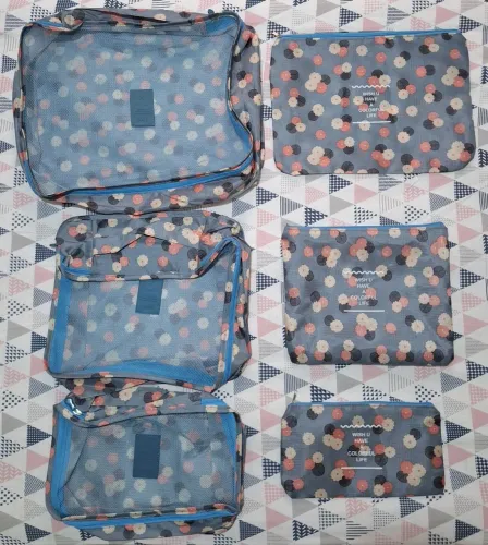 Kit organizador de mala de viagem com 6 peças em nylon com zíper