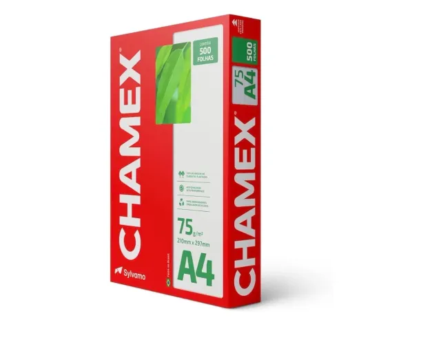 Folha a4 chamex, reais cada resma