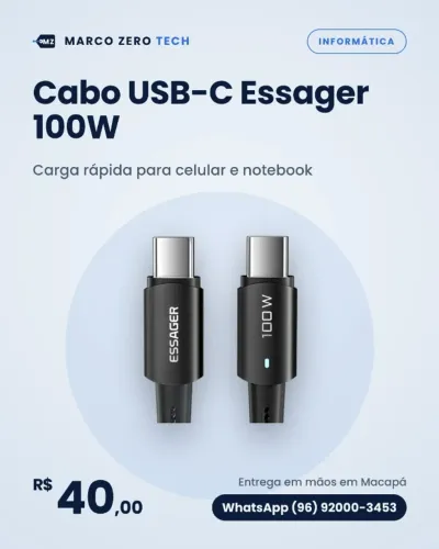 Cabo USB-C Essager 100W Carga Rápida 1m