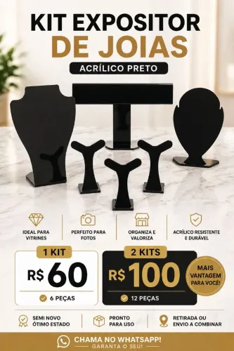? Kit Expositor de Joias Acrílico Preto - Semi Novo (Barato!)