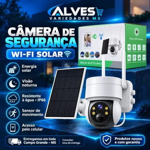 Câmera de segurança Wi-Fi com placa solar com visão noturna