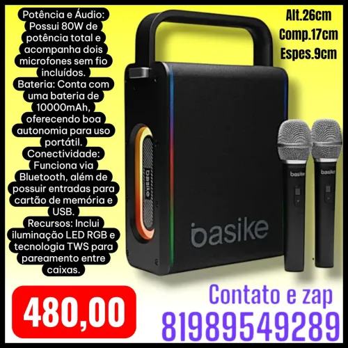 Caixa de Som com Karaokê Basike Ba-RAD237.