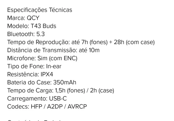 Fone sem fio QCY T43 Bus- Semi Novo-