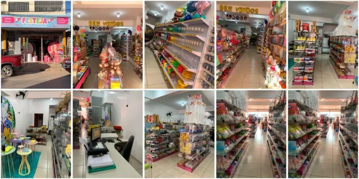 Produtos para festa e estrutura de loja 