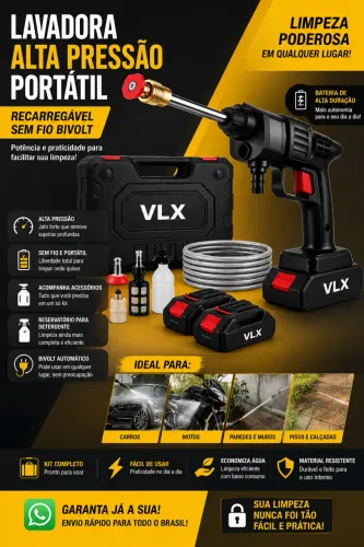 LAVADORA DE ALTA PRESSÃO PORTÁTIL VLX ? SEM FIO!