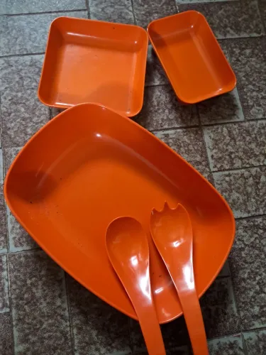 Conjunto Goyana Legítimo Anos 70 Melamina Laranja Vintage - 5 Peças