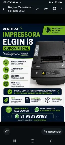 Impressora Elgin i8 cupom fiscal