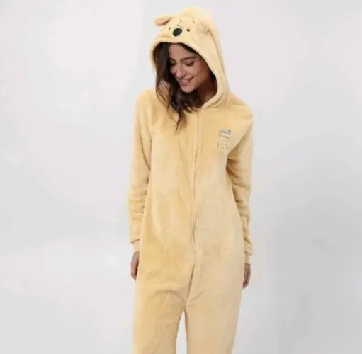 macacão kigurumi pijama fleece ursinho pooh amarelo