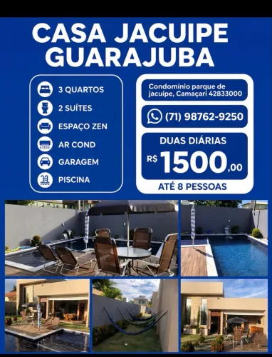 Casa Temporada Jacuípe/ Guarajuba Cond.Fechado3/4 com ar condicionado