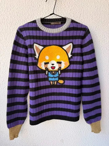 Blusa bo.bô, em malha de tricot roxa com listras pretas