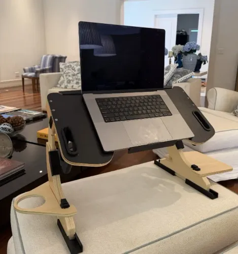 Suporte para notebook em madeira, dobrável, para sofá, cama e poltrona, com porta-copo