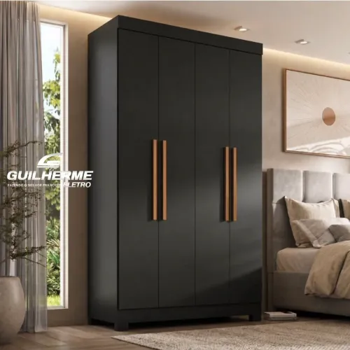 Guarda Roupa 100% MDF Paris (Ouro) 4 Portas 2 Gavetas Maxel Branco