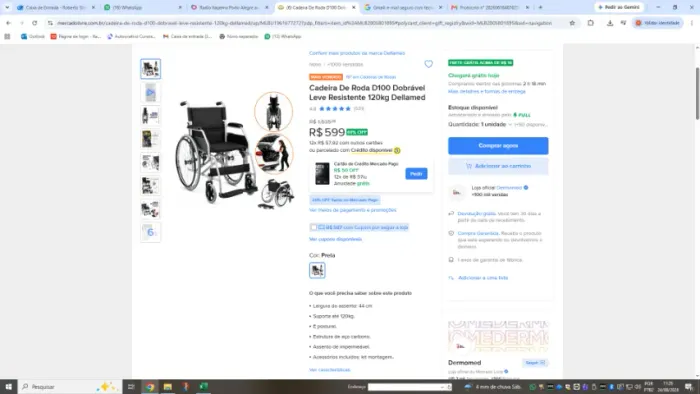 Cadeira de rodas + cadeira de banho + muleta