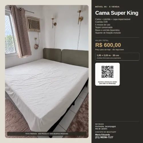 Cama Super King + Colchão D28 + Capa Impermeável ? 5 Meses de Uso ? R$ 600,00