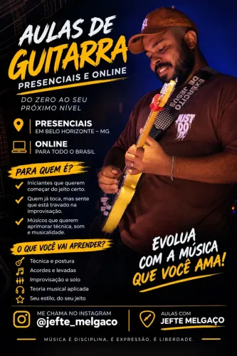 Aulas de guitarra presencial ou on-line