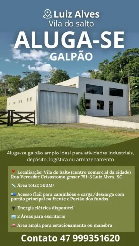 Galpão para Locação em Luiz Alves, SC área 300 m²